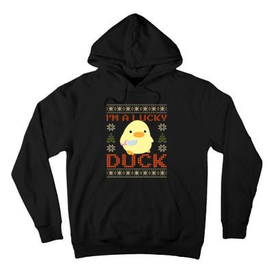 IM A Lucky Duck Ugly Christmas Funny Duck With Knife Meme Tall Hoodie