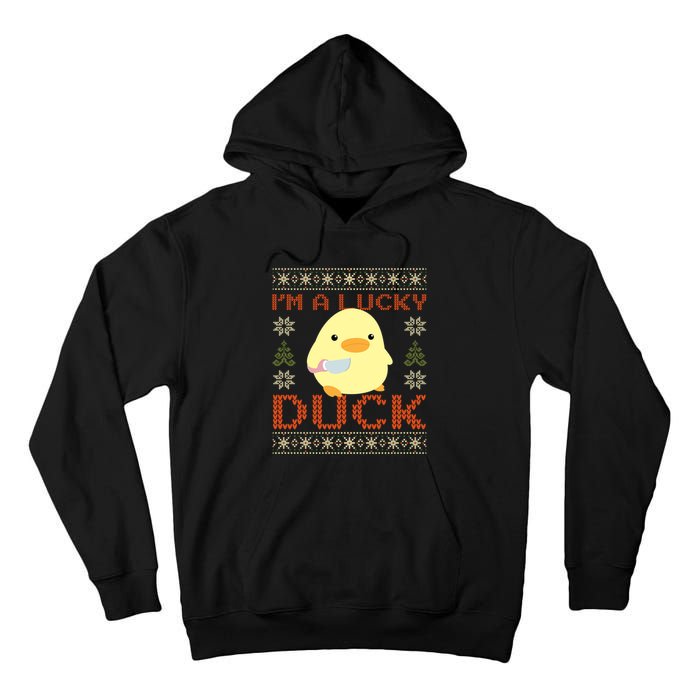 IM A Lucky Duck Ugly Christmas Funny Duck With Knife Meme Tall Hoodie