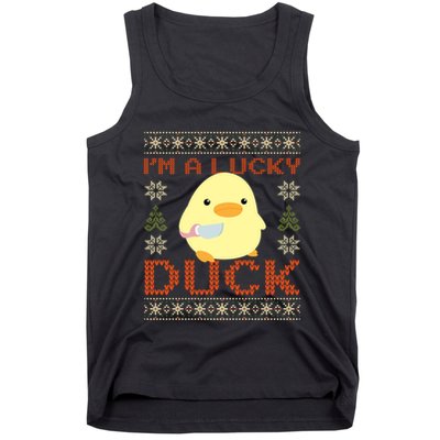 IM A Lucky Duck Ugly Christmas Funny Duck With Knife Meme Tank Top
