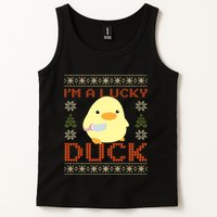 IM A Lucky Duck Ugly Christmas Funny Duck With Knife Meme Tank Top