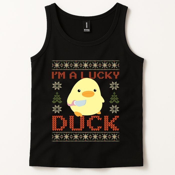 IM A Lucky Duck Ugly Christmas Funny Duck With Knife Meme Tank Top