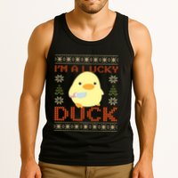 IM A Lucky Duck Ugly Christmas Funny Duck With Knife Meme Tank Top
