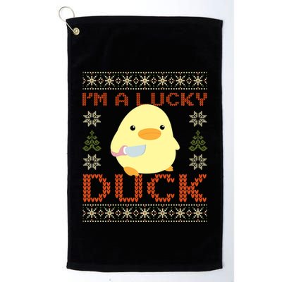 IM A Lucky Duck Ugly Christmas Funny Duck With Knife Meme Golf Towel