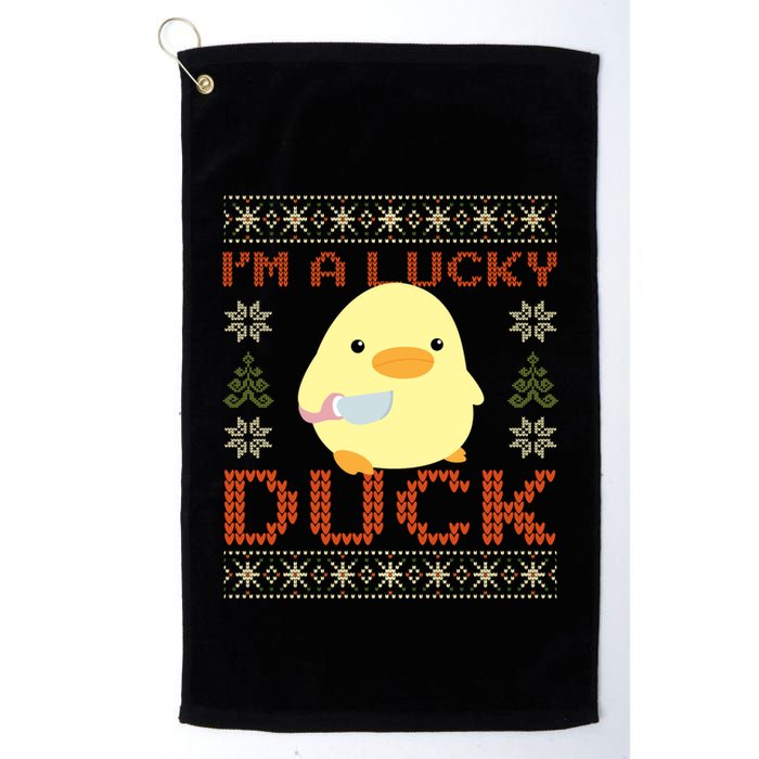 IM A Lucky Duck Ugly Christmas Funny Duck With Knife Meme Golf Towel
