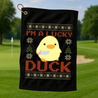 IM A Lucky Duck Ugly Christmas Funny Duck With Knife Meme Golf Towel
