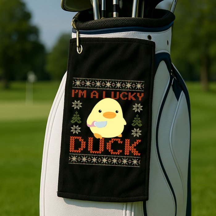 IM A Lucky Duck Ugly Christmas Funny Duck With Knife Meme Golf Towel