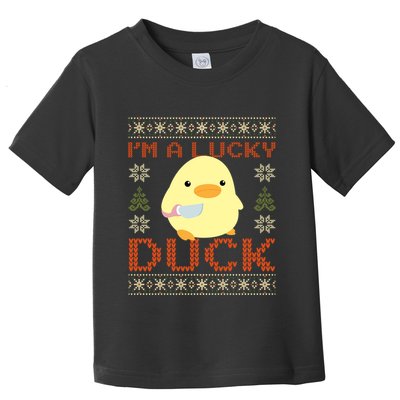 IM A Lucky Duck Ugly Christmas Funny Duck With Knife Meme Toddler T-Shirt