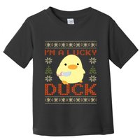 IM A Lucky Duck Ugly Christmas Funny Duck With Knife Meme Toddler T-Shirt