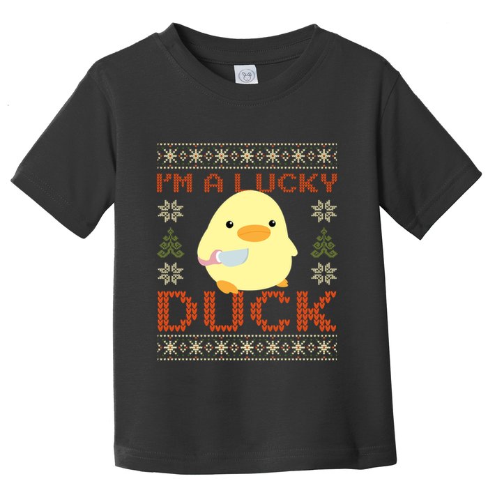 IM A Lucky Duck Ugly Christmas Funny Duck With Knife Meme Toddler T-Shirt