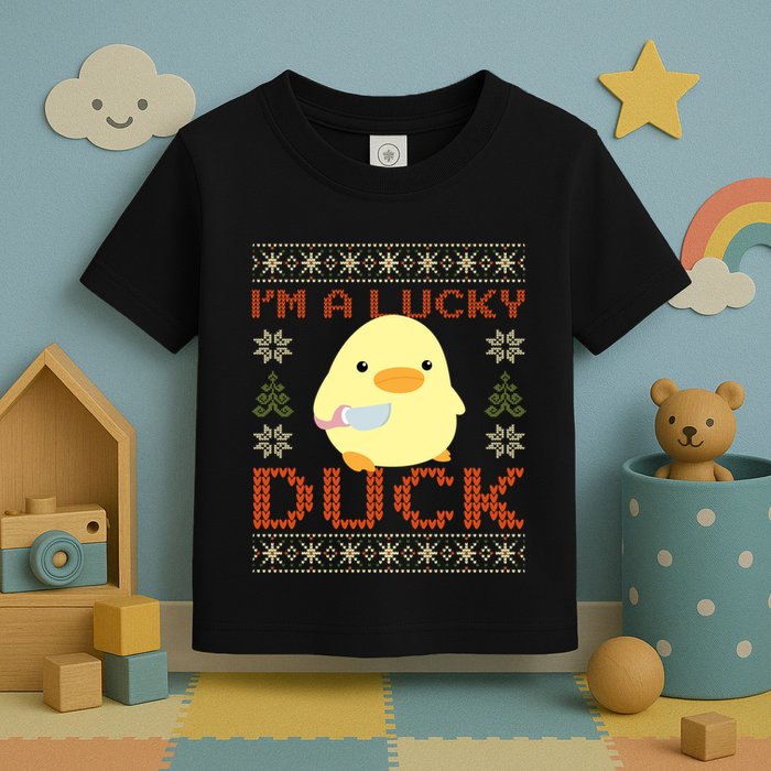IM A Lucky Duck Ugly Christmas Funny Duck With Knife Meme Toddler T-Shirt