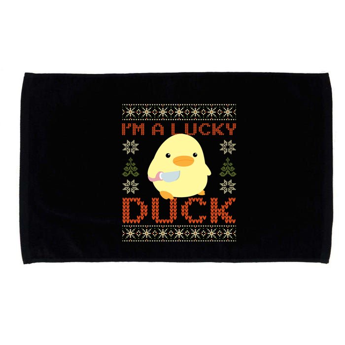 IM A Lucky Duck Ugly Christmas Funny Duck With Knife Meme Microfiber Hand Towel