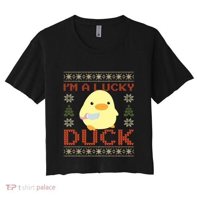 IM A Lucky Duck Ugly Christmas Funny Duck With Knife Meme Crop Top