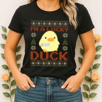IM A Lucky Duck Ugly Christmas Funny Duck With Knife Meme Womens T-Shirt