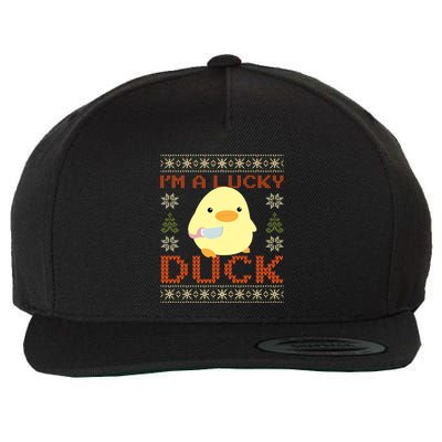 IM A Lucky Duck Ugly Christmas Funny Duck With Knife Meme Wool Snapback Cap
