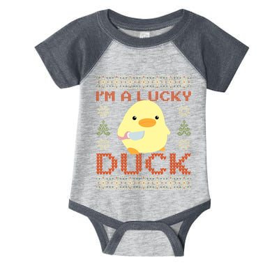 IM A Lucky Duck Ugly Christmas Funny Duck With Knife Meme Infant Baby Jersey Bodysuit