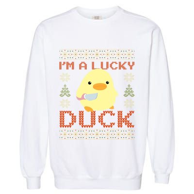 IM A Lucky Duck Ugly Christmas Funny Duck With Knife Meme Garment-Dyed Sweatshirt