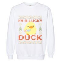 IM A Lucky Duck Ugly Christmas Funny Duck With Knife Meme Garment-Dyed Sweatshirt