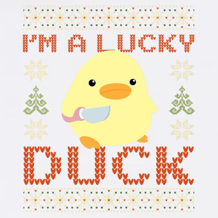 IM A Lucky Duck Ugly Christmas Funny Duck With Knife Meme Garment-Dyed Sweatshirt