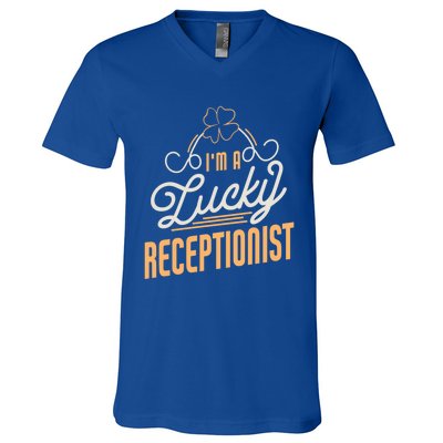 Im A Lucky Receptionist St Patricks Day Receptionist Gift V-Neck T-Shirt