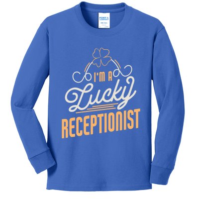 Im A Lucky Receptionist St Patricks Day Receptionist Gift Kids Long Sleeve Shirt