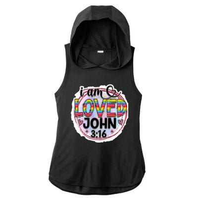 I Am Loved John 3:16 Ladies PosiCharge Tri-Blend Wicking Draft Hoodie Tank