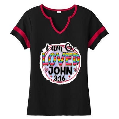 I Am Loved John 3:16 Ladies Halftime Notch Neck Tee