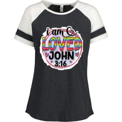 I Am Loved John 3:16 Enza Ladies Jersey Colorblock Tee