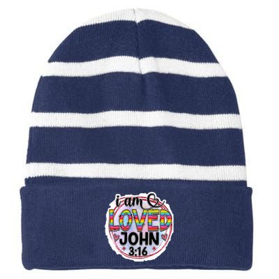 I Am Loved John 3:16 Striped Beanie with Solid Band