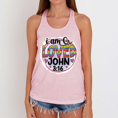 I Am Loved John 3:16 Women's Knotted Racerback Tank