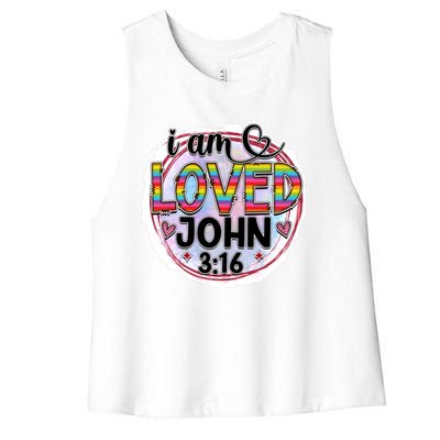 I Am Loved John 3:16 Women's Racerback Cropped Tank