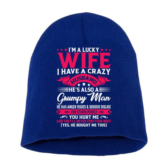 I'm A Lucky Wife I Have A Husband Funny Family Humor Wife Cute Gift Short Acrylic Beanie