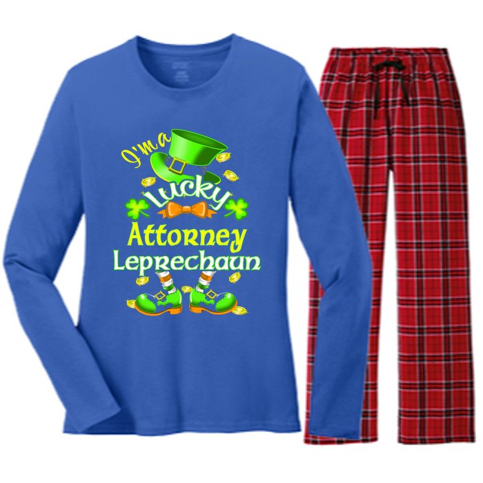 I'm A Lucky Attorney St Patrick's Leprechaun Costume Gift Women's Long Sleeve Flannel Pajama Set 