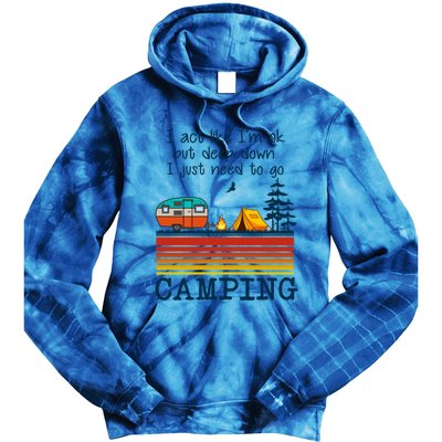 I Act Like Im Ok But Deep Down I Just Need To Go Camping Funny Gift Tie Dye Hoodie