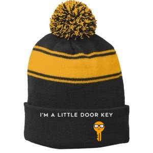 IM A Little Door Key Nerdy Bad Dorky Mom Dad Funny Costume Stripe Pom Pom Beanie