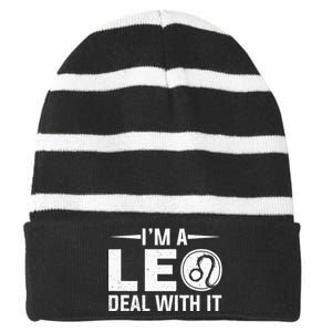 IM A Leo Deal With It Astrology Birthday Zodiac Striped Beanie with Solid Band