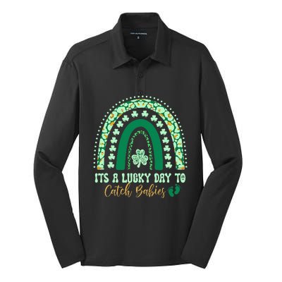 Its A Lucky Day To Catch Babies St Patricks Midwife LD Nurse Silk Touch Performance Long Sleeve Polo