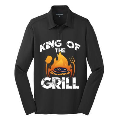 I Am Licence Griller King Of The Grill Illustration Graphic Gift Silk Touch Performance Long Sleeve Polo