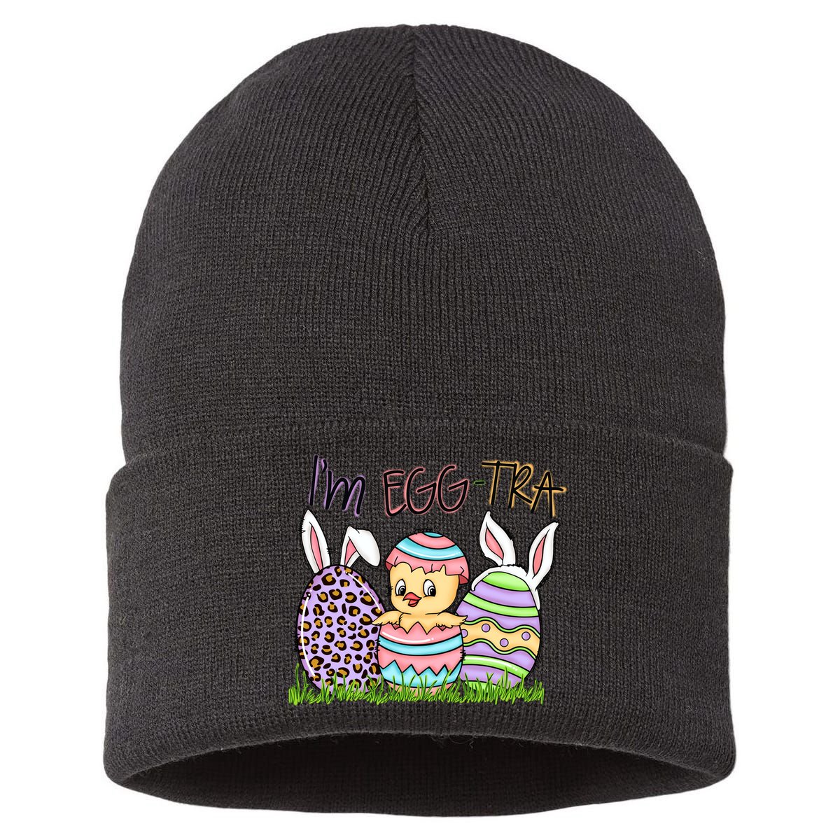 I’m A Little Eggstra Funny Easter Bunny Cute Easter Day Sustainable Knit Beanie