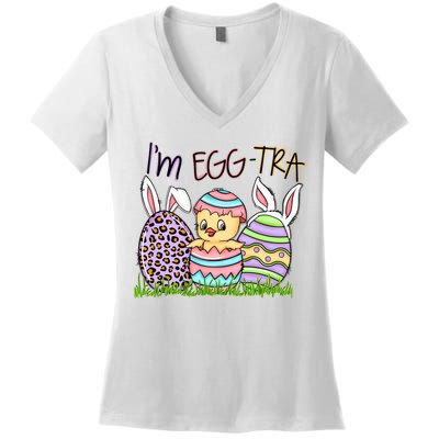 I’m A Little Eggstra Funny Easter Bunny Cute Easter Day Women's V-Neck T-Shirt