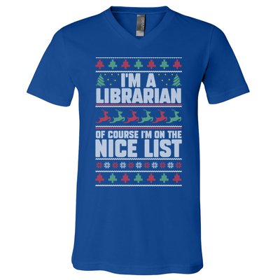I'm A Librarian Of Course I'm On The Nice List Xmas Book Fan Gift V-Neck T-Shirt