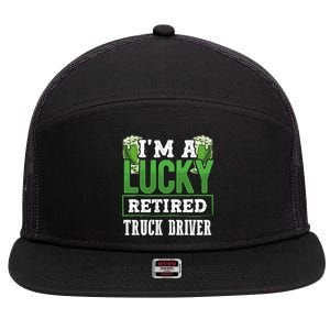 I’m A Lucky Retired Truck Driver Funny St Paddy's Day Funny Gift 7 Panel Mesh Trucker Snapback Hat