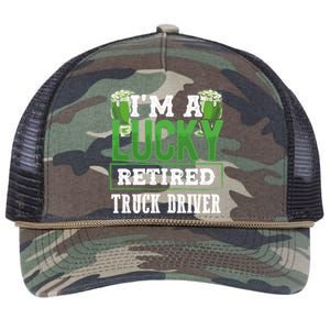 I’m A Lucky Retired Truck Driver Funny St Paddy's Day Funny Gift Retro Rope Trucker Hat Cap