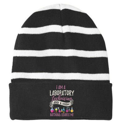 I Am Laboratory Technician And A Mom Nothing Scares Me Striped Beanie with Solid Band