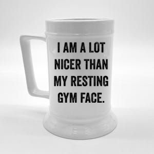 Im A Lot Nicer Than My Resting Gym Face Funny Fitness Beer Stein