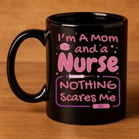 I'm A Mom And A Nurse Nothing Scares Me Funny 11oz C Handle Ceramic Mug
