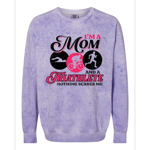 I'm A Mom And A Triathlete Nothing Scares Me Triathlon Sport Gift Colorblast Crewneck Sweatshirt