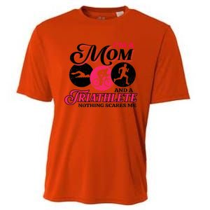 I'm A Mom And A Triathlete Nothing Scares Me Triathlon Sport Gift Cooling Performance Crew T-Shirt