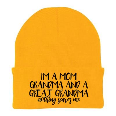 I'm A Mom Grandma And A Great Grandma Nothing Scares Me Funny Gift Knit Cap Winter Beanie