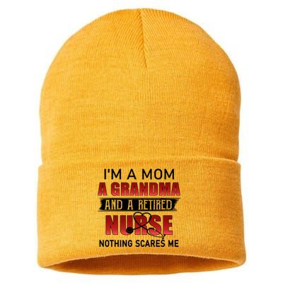 I’m A Mom A Grandma And A Retired Nurse Nothing Scares Me Funny Gift Sustainable Knit Beanie