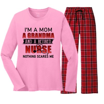 I’m A Mom A Grandma And A Retired Nurse Nothing Scares Me Funny Gift Women's Long Sleeve Flannel Pajama Set 